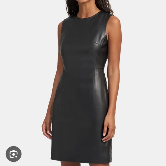 Theory Faux Leather Fitted Sheath Sleeveless Dress Size 2 - Picture 1 of 7